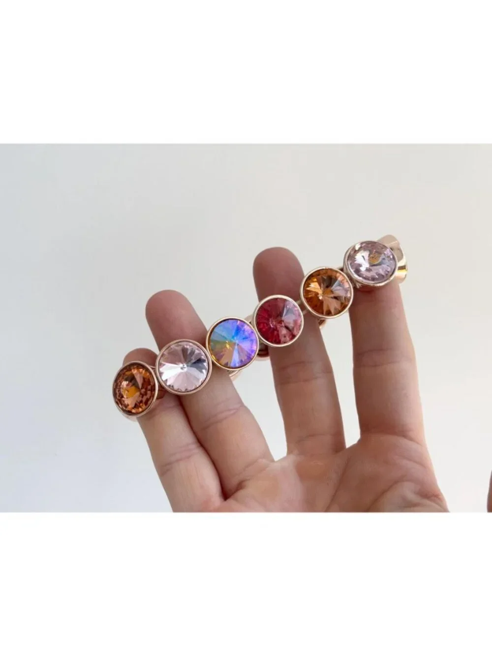 Monet Designer Signed Gold Toned Pink & Orange Rhinestone Stretchy Link Bracelet - Picture 7 of 12